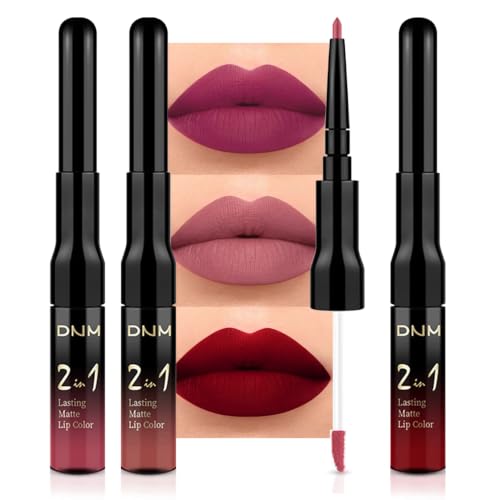 evpct 3-Piece Matte Liquid Lipstick & Lip Liner Set - Mauve, Pink, Red