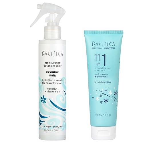 Pacifica Hair Detangler Spray & Leave-In Conditioner Bundle ? Tangle-Releasing Hydrating Leave On Conditioning Elixir for Frizz Control, Knotty Hair Repair & Smooth, Shiny Finish Vegan All Hair Types