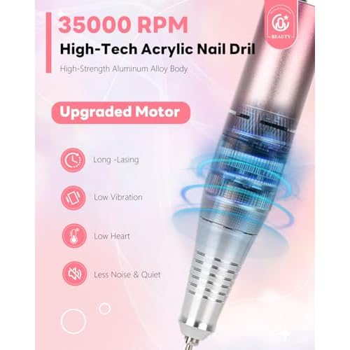 CozyZen Portable Professional Nail Drill, 35,000 RPM Rechargeable Electric Nail File, Cordless E-File Machine with Extended Battery Life, Lightweight Design for Manicure & Pedicure (Gradient Pink)