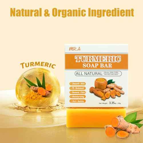 MR.A 2Pcs Turmeric Soap Bar and Turmeric Oil Set for Face & Body, Nautral Ingredients with Vitamin C to Cleanses, Soothing, Hydrating Skin, Turmeric Skin Care Set for All Skin Type