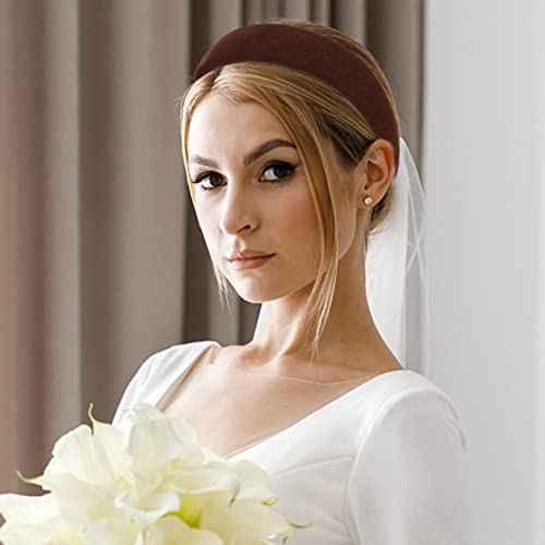 4Pcs Black Velvet Headband for Women Girls Wide Hairbands Pack Non Slip Thick Headband Set Adult Red Brown Green Padded Hair Band Fashion Soft Headbands for Long Short Thin Curly Hair Accessories Gift