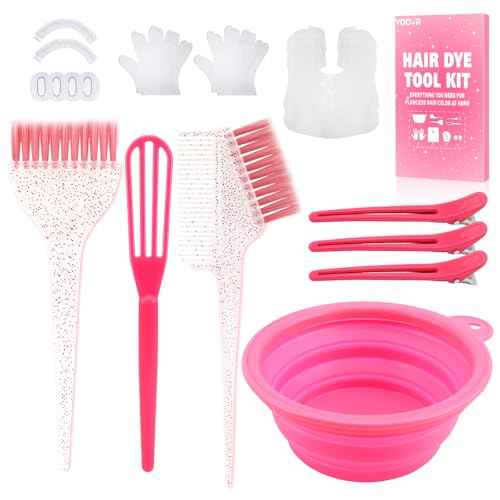 19PCS Hair Bleach Dye Kit with Hair Dye Brush and Bowl Whisk Hair Clips Protective Gear Set, Ideal for Hair Bleaching Coloring Highlighting, Essential Salon Supplies for Home Use (Pink)