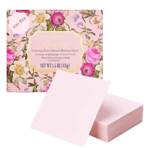 Calming Rose-Infused Oil Blotting Paper ? 100 Sheets | Facial Blotting Papers for Oily Skin & Makeup | Travel Case with Mirror Included