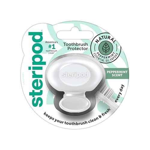 Steripod Clip-On Toothbrush Protector with Peppermint Essential Oil, Keeps Toothbrush Fresh and Clean, Fits Most Manual and Electric Toothbrushes, 1 Count