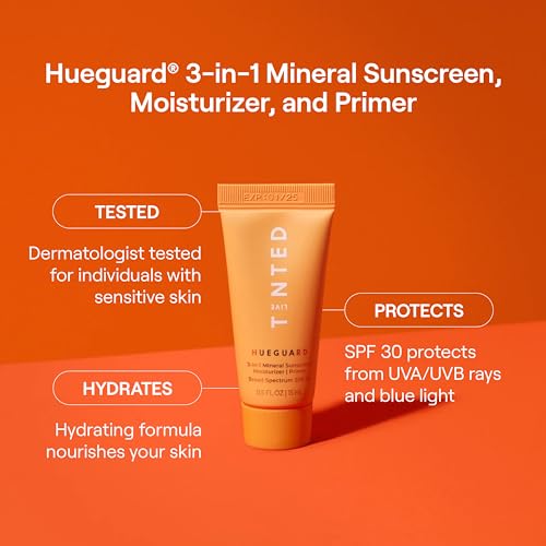 Live Tinted Hueguard® Mini 3-in-1 Mineral Sunscreen, Moisturizer, & Primer for Face and Body - Hydrate and Protect the Skin Year Round - SPF 30 to Protect Against UVA/UVB Rays, 0.5 Fl Oz