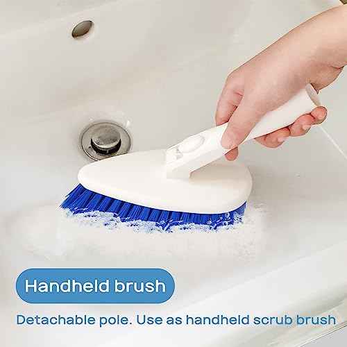 Qaestfy Shower Scrubber Cleaning Brush Combo Bath Tub Tile Cleaner Scrubber Brush with 51'' Adjustable Long Handle Scrub Brush for Bathroom Shower Bathtub Wall Mop Cleaning Scrubbing