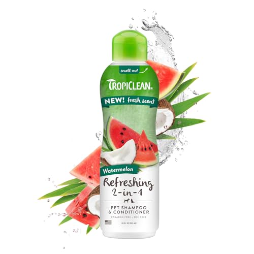 TropiClean Watermelon Refreshing 2-in-1 Cat & Dog Shampoo and Conditioner | Cat & Dog Bath Supplies | 20 oz | Made in The USA