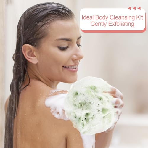 Loofah Sponge Pack of 4 with Handle - Deep Cleansing Body Scrubber