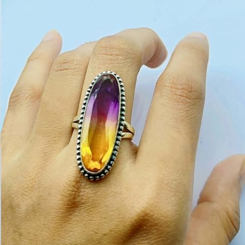 Ametrine Quartz Ring 925 Sterling Silver Handmade Ring Large Oval Gemstone Ring For Women Engagement Valentine Gift For Her Ametrine Jewelry Classic Statement Ring By NKG