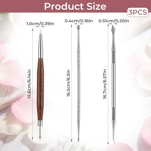 3 Pcs Stainless Steel Nail Art Sculpting Tools & Dotting Pens Set