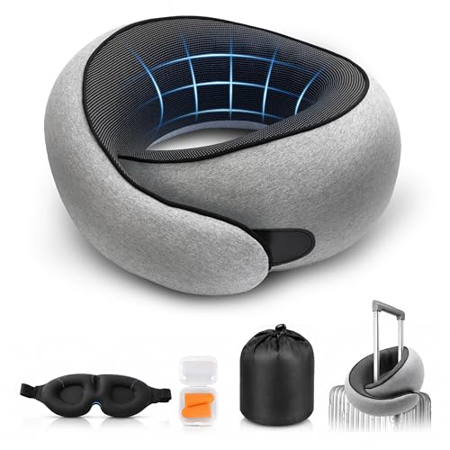 Purroch G-Shape Memory Foam Neck Pillow with Eye Mask & Ear Plugs