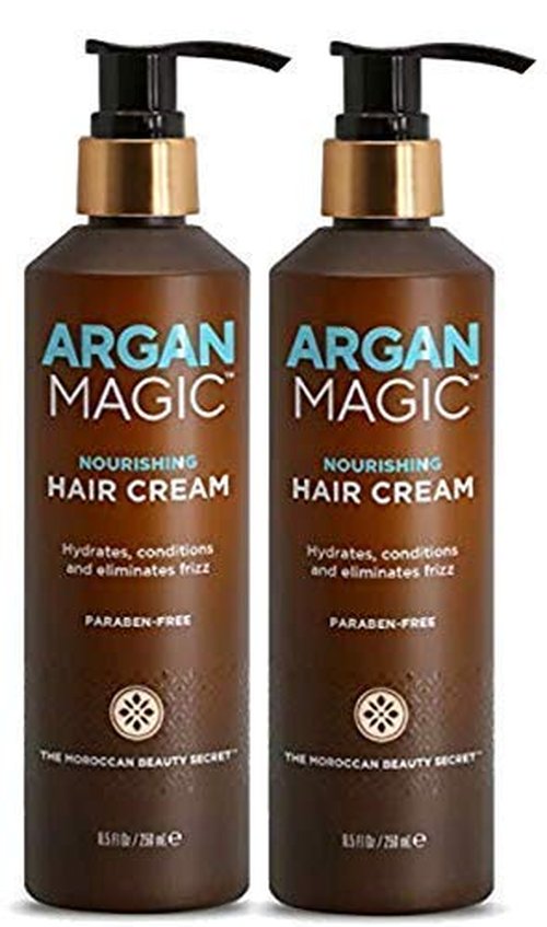 Argan Magic Nourishing Hair Cream - Hydrates, Conditions, and Eliminates Frizz for All Hair Types | Seals in Shine | Made in USA, Paraben Free, Cruelty Free (8.5 oz / 2 Pack)