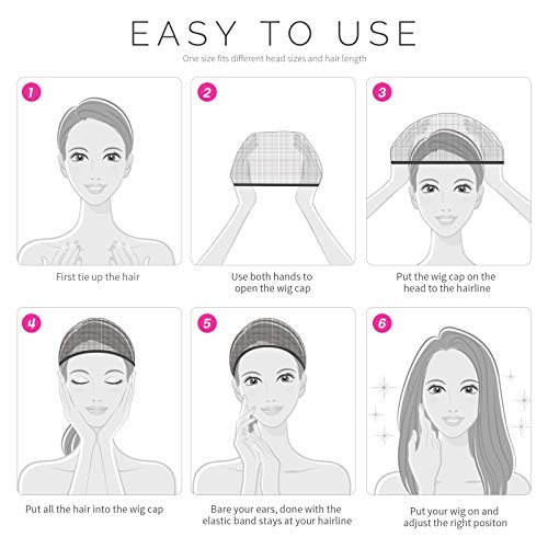 Black Wig Cap 6-Pack - Stretchy Nylon Stocking Caps for Women & Kids