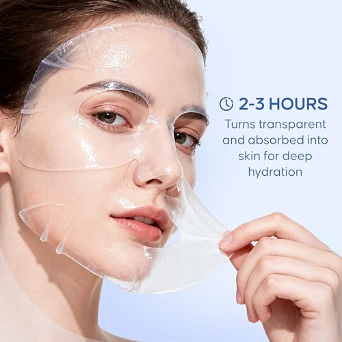 Bio-Collagen Real Deep Mask: Overnight Hydrating, Pore Minimizing, Glowing - Hydrogel With Hyaluronic Acid & Cica - Ultra Low Molecule - Women & Men - 5 Pcs