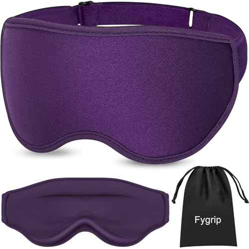 3D Eye Mask Sleep Mask for Men & Women, 100% Pressure-Free & Light Block-Out Eye Mask for Sleep with Easy Adjustable Strap, Night Eye Cover for Travel, Purple