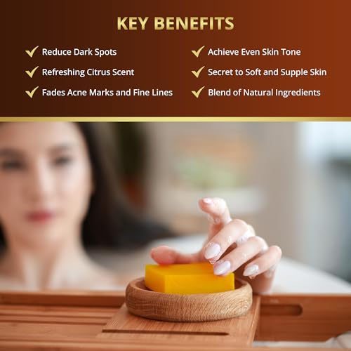 Live Healthy Kojic Acid Soap - Skin Brightening and Lightening for a Radiant Complexion - Natural, Gentle, Turmeric Soap Bar for Dark Spots, Uneven Skin Tone & Acne Scars - 2 Pack + Holder & Net