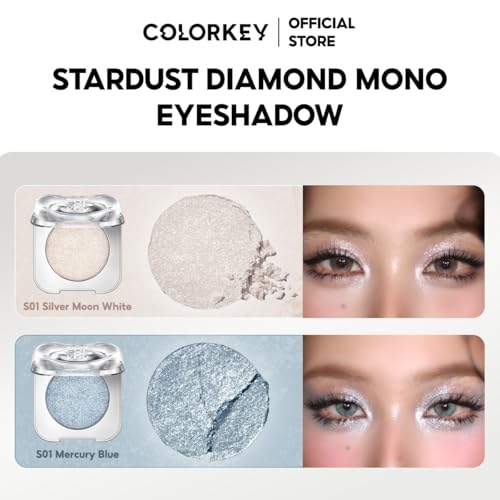 COLORKEY Stardust Diamond Mono Eyeshadow, High-Pigment Single Eye Shadow with Diamond Sparkle, Long-Lasting, Waterproof, Smudge-Proof, Multi-Dimensional Shine, Enhances Eye Contour (S02)