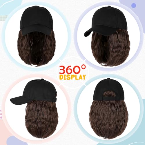Baseball Hat Wig with 16'' Wavy Curly Hair Extensions - Adjustable Black Cap