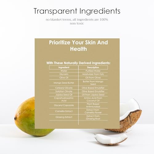 Natural Non Toxic Lotion - Made With Mango Butter, Olive Oil, & Glycerin, Unscented, Fragrance Free, Nourishing Ingredients, For All Skin Types, Family Owned