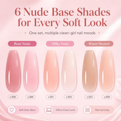Beetles Nude Gel Nail Polish Set - 6 Colors Jelly Sheer