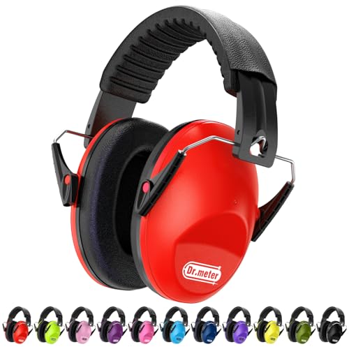 Dr.meter Ear Muffs for Noise Reduction: SNR27.4 Noise Cancelling Headphones for Kids with Adjustable Headband - Noise Cancelling Ear Muffs for Monster Jam, Football Game, Fireworks and Air Shows - Red