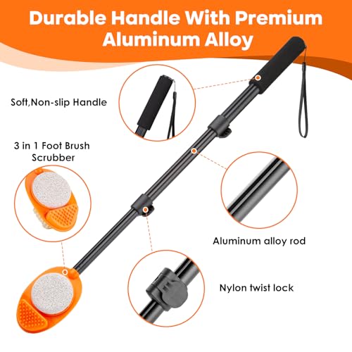 3-in-1 Long Handle Foot Scrubber with Pumice Stone - 15-28" Extendable Brush