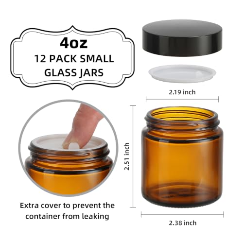 12 Pack 4oz Amber Glass Jars with Lids - Airtight & UV-Protective