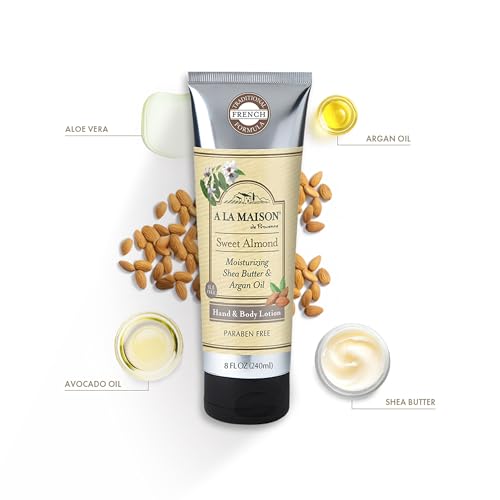 A LA MAISON Moisturizing Lotion, Sweet Almond - Nourishing French Formula for Dry Skin - Argan Oil, Pure Shea Butter, Essential Oils, Plant Based, Cruelty-Free, SLS and Paraben Free (8 Oz, 2 Pack)
