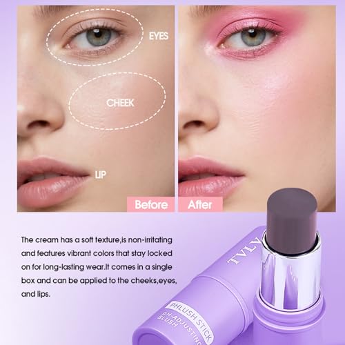 pH Blush Stick Multi-Use, 2pcs Hydrating Cream Blush for Cheeks, Eyes & Lips