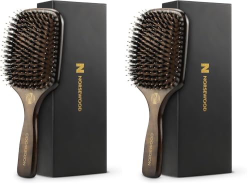 Norsewood Boar Bristle Hair Brush Set for All Hair Types - Detangler & Shine Enhancer, Pack of 2