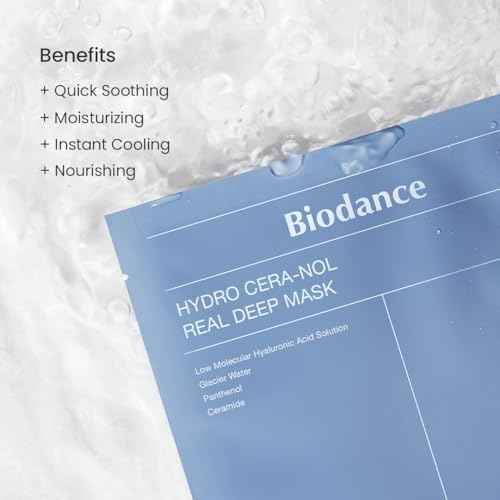 BIODANCE Hydro Cera-nol Real Deep Mask, Overnight Hydrogel Mask, Hydrating Facial Mask For Sensitive Skin, Redness Reducing & Quick Soothing Effect, Korean Skincare, Stocking Stuffers |1.19oz(34g)x4ea