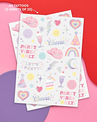 xo, Fetti Pastel Rainbow Temporary Tattoos - 50 Iridescent Foil Styles