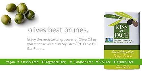 Kiss My Face Naked Pure Olive Oil Moisturizing Bar Soap, 8 Ounce, 3 Pack (Packaging May Vary)