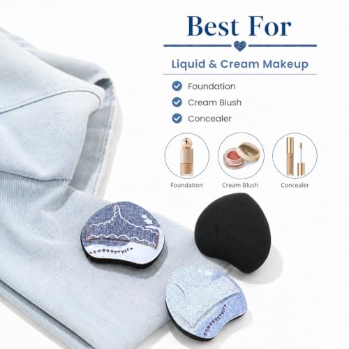 Coieaa Denim Print Finger Makeup Sponge 6Pcs – Blending Puff for Foundation