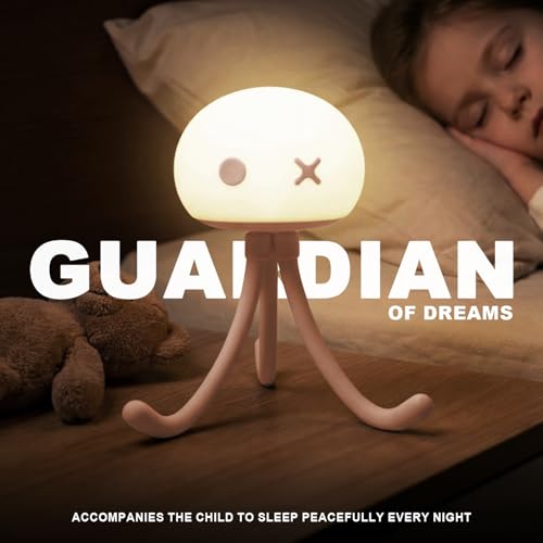 Rechargeable Pink Jellyfish Night Light for Kids Nursery - Soft Silicone Touch & Touch Control