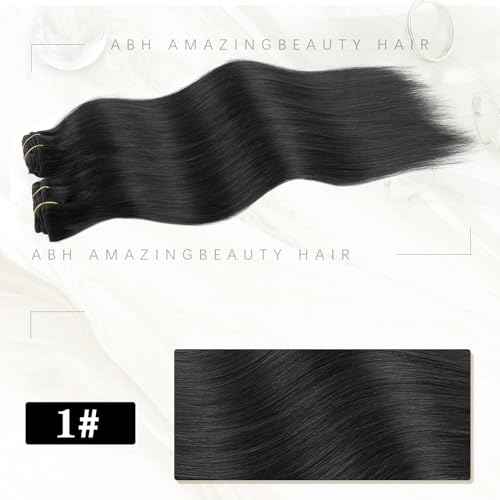 ABH AMAZINGBEAUTY HAIR Clip in Hair Extensions Real Human Hair Clip Extensions Real Human Hair Clip ins Black Silky and Soft Full Head Clip ins Human Hair Jet Black #1 Color 8 Pcs 14inch 120g