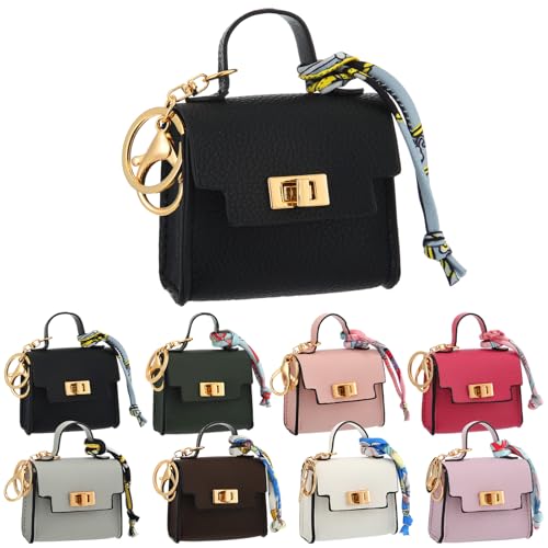 8 Pcs Mini Purses Keychains Backpack Coin Purse for Women Cute PU Leather Makeup Bag with Keychain, Multi Pocket Card Holder Cable Organizer Giftable Zipper Pouch(Classics)