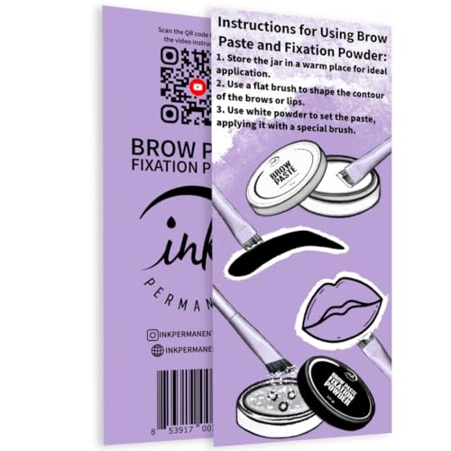 Ink Permanent Eyebrow Mapping Kit with Setting Powder, Eyebrow Brush and Brow Paste, Brow Mapping Tool, White Paste for Outlining & Fixation Powder, Professional Shaping Tool