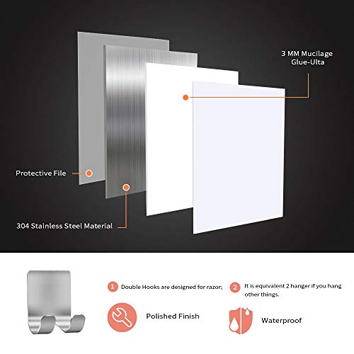 Self Adhesive Stainless Steel Hooks 2 Pack - Razor & Towel Holder