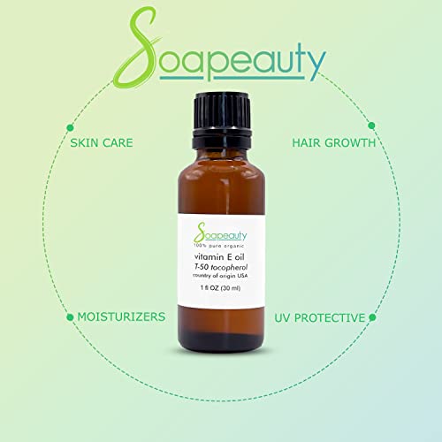 Soapeauty TOCOPHEROL T-50 Vitamin E Oil | 100% Pure and Natural | Skin, Face, Body, Nails, Scars, Dark Spots, Anti-aging, Repair | Multi-Purpose Moisturizer 0.5 fl oz