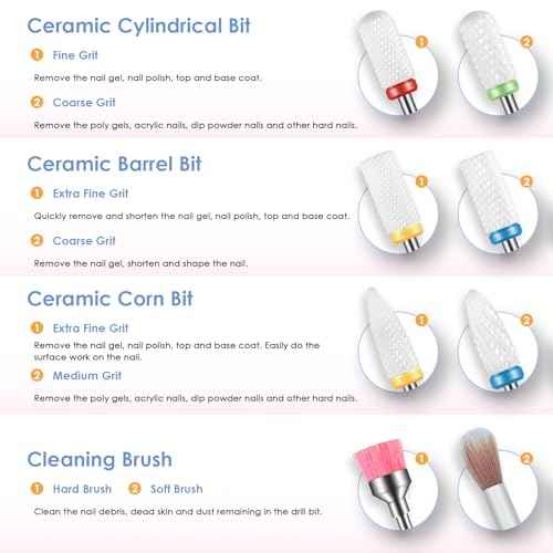 Depvko 22pcs Nail Drill Bits Set, Professional 3/32'' Ceramic Safety Drill Bits Nail Tech, Cuticle Remover Drill Bit for Acrylic Gel Efile Nail Drill, Nail Manicure Pedicure Set, Salon Home