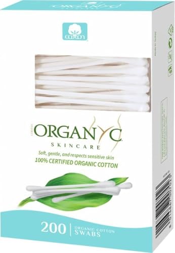 Organic Cotton Swabs 200 Count - Hypoallergenic, Eco-Friendly, Gentle for Sensitive Skin