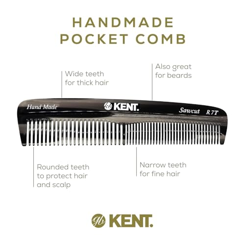 Kent Set Men's Hair Pocket Combs, Graphite 81T X-Small, FOT All Fine Tooth, R7t Double Toothed Fine and Coarse. Best Hair, Beard and Mustache Grooming Kit for Travel and Home Care, Handmade in England