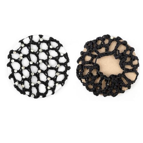 Women Handmade Crochet Bun Cover 2 Pack with Pearl Decor for Ballet & Hair Styling