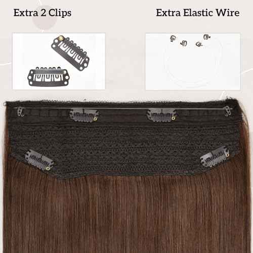 Wire Hair Extensions Real Human Hair 18 inch 100g Brown #4 Remy Wire Hair Extensions Hairpieces with Invisible Transparent Fish Line Natural Straight Fish Wire Hair