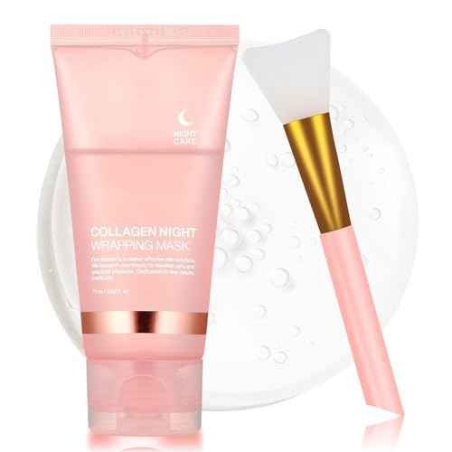 Collagen Night Wrapping Peel Off Mask with Brush, Overnight Mask Hydrates and Skin Elasticity, Reduces Sagging and Wrinkles, Hydrating Face Mask is the Ideal Gifts for Women and Teen Girls!