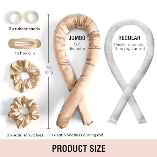 BLINKEEN Jumbo Satin Heatless Hair Curlers Set for Overnight Voluminous Curls