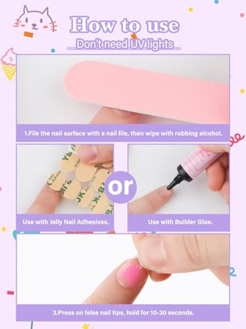 26-Piece Press On Nails for Kids Girls | Pink Heart