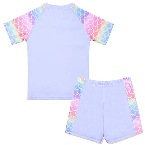 QPANCY Rash Guard for Girls Swimwear 2-Piece Mermaid Unicorn Swimsuit UPF 50+ UV