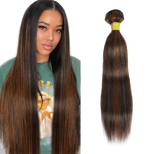 Fridnae P1B30 Light Brown 32in Straight Brazilian Virgin Hair Bundles (Ash Honey Brown) – 12-34 Inch Length, 100g/Bundle, 2-4 Bundles